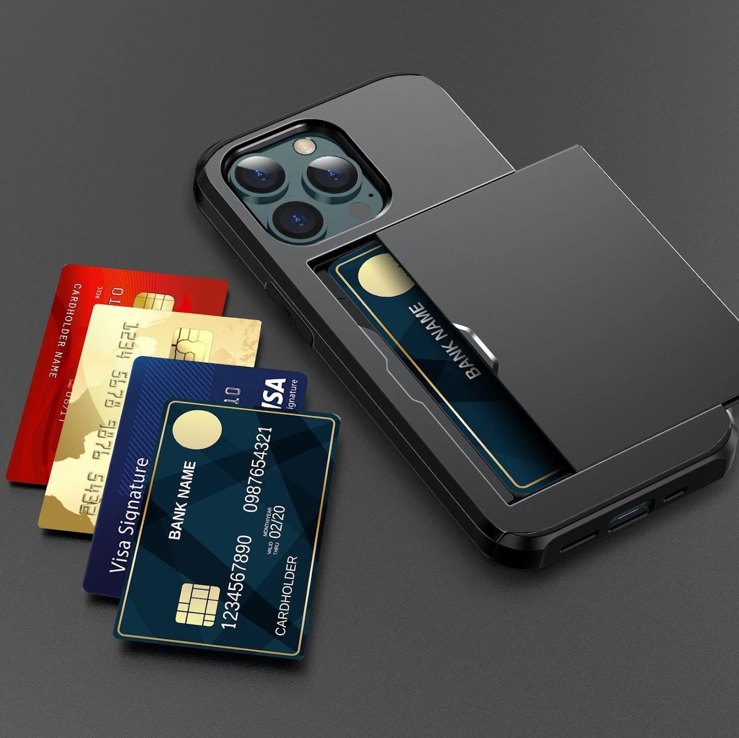 iPhone13 ケース カード 収納 収納ケース 背面 対応 耐衝撃 衝撃 吸収 防塵 ICカード カード入れ カードケース パスケース スライド アイフォン13 スマホカバー スマホケース ブラック PhoneBeat